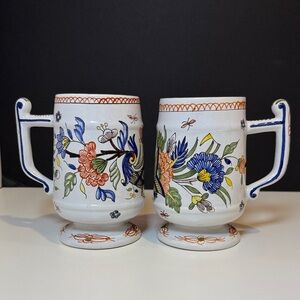 Tiffany & Co. Floral Mugs - Blue, Orange, Green Set of 2